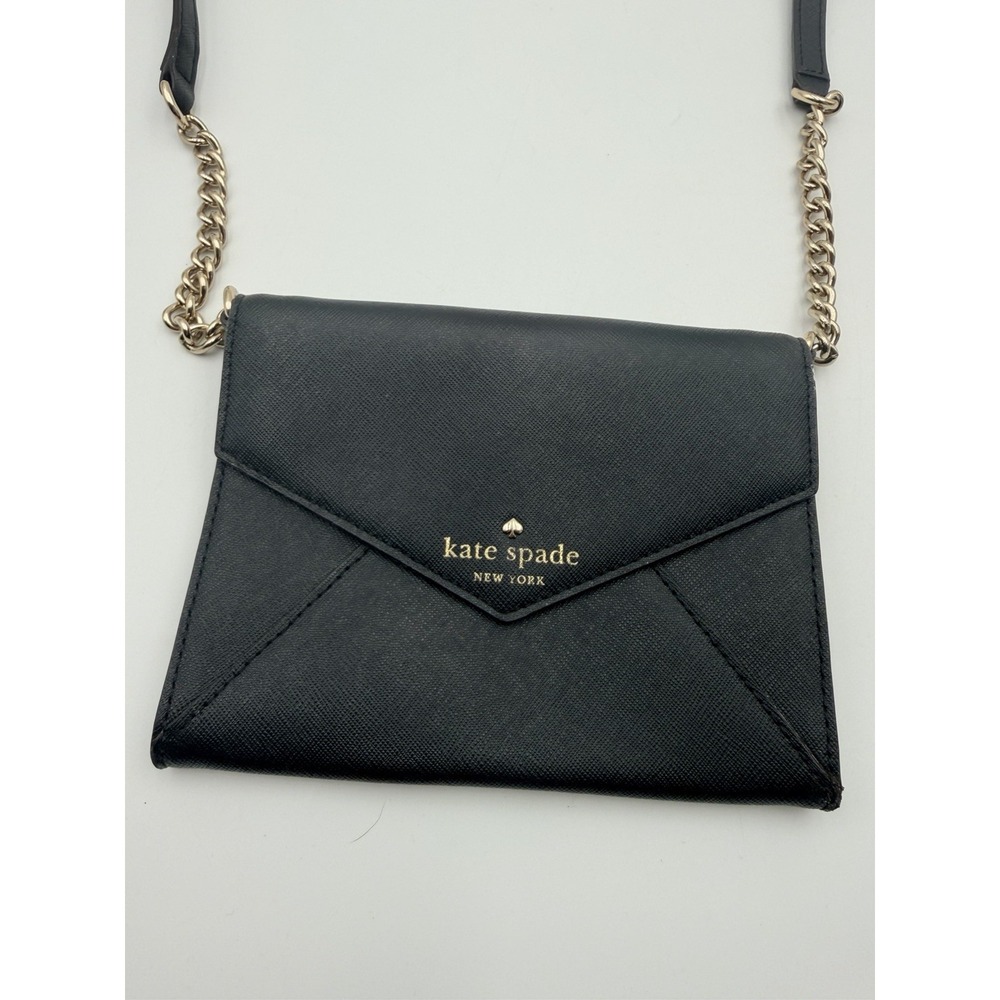 Kate Spade New York Black Saffiano Leather Envelope Crossbody Bag Purse